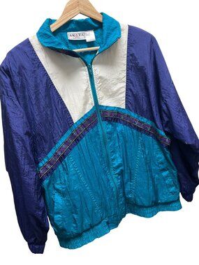 Akita Vintage 80's Teal Colorblock Nylon Track Jacket